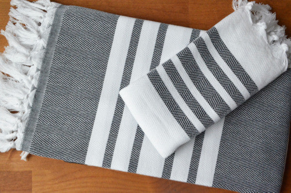 Herringbone Towels - Black - Indigo Traders