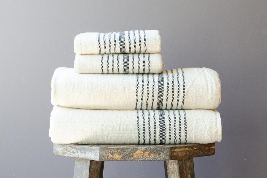 Herringbone Towels - Black - Indigo Traders