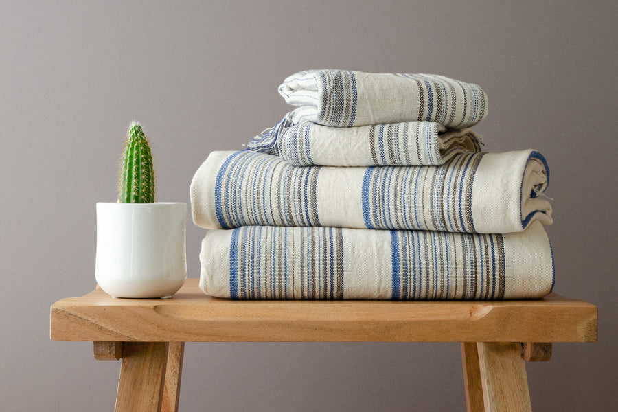 Herringbone Towels - Black - Indigo Traders