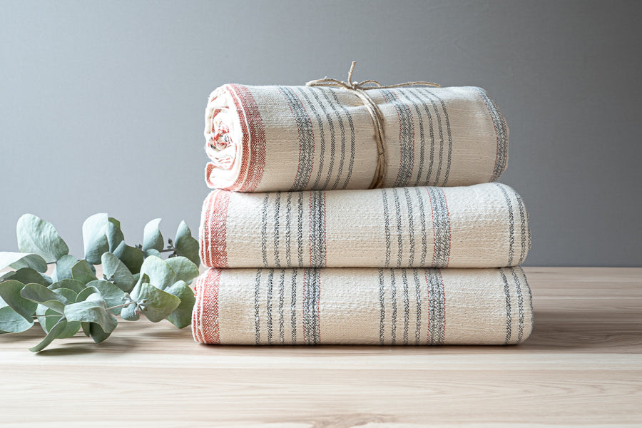 Linen Cotton Blend Turkish Towel - Natural and Red – Casa Verde Collective