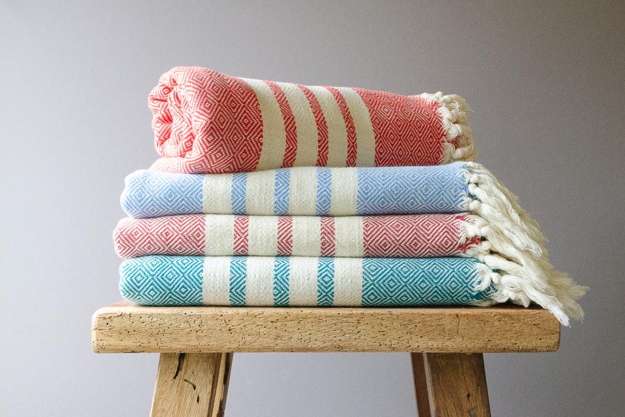 Indigo & Red Terry-back Turkish - Bath Towel - The Cozy Throw